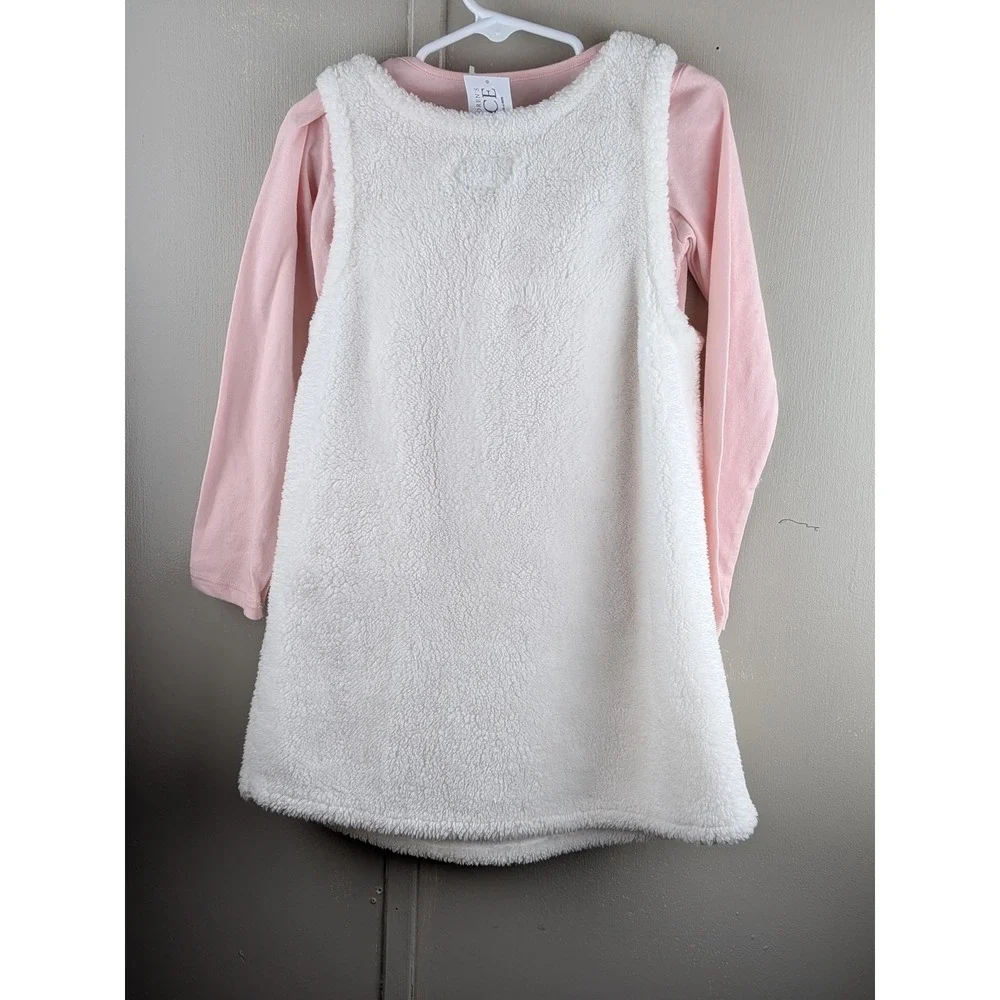 The Childrens Place Girls 4T Pink Long Sleeve Top & White Sherpa Bunny Dress Set